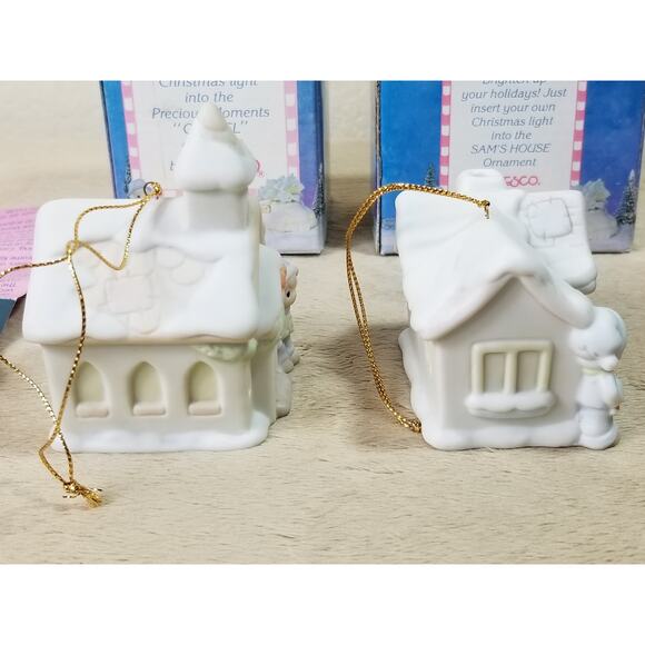 Enesco Sugar Town Chapel 1993 & Sam's House 1994 Ornament Porcelain White x2 Vtg - Picture 15 of 15